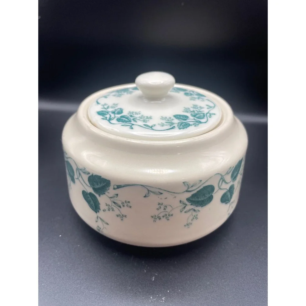 Vintage Mayer Pembroke Bowl Teal Green Ivy Floral Pattern with Lid READ